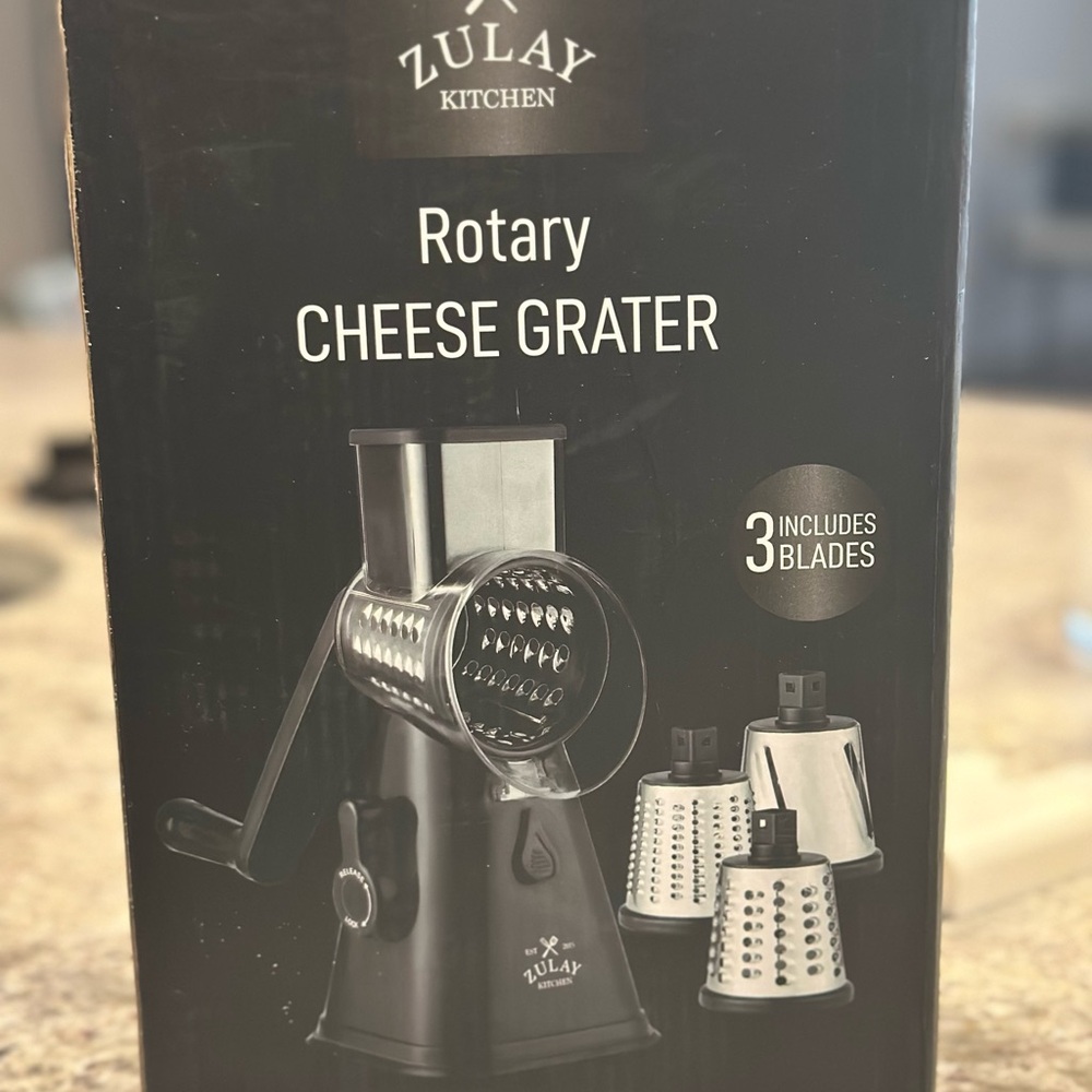 Zulay Kitchen Rotary Cheese Grater with 3 Blades